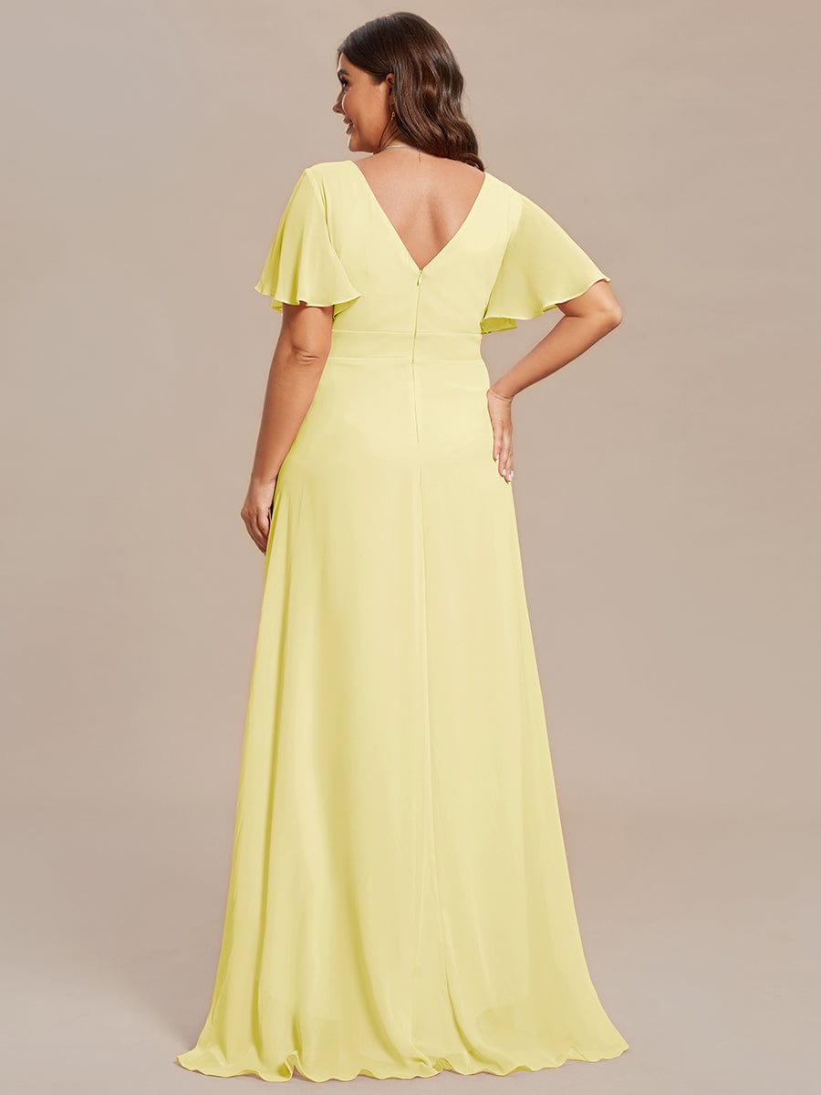 A-Line Ruffles Short Sleeves V-Neck Chiffon Bridesmaid Dress