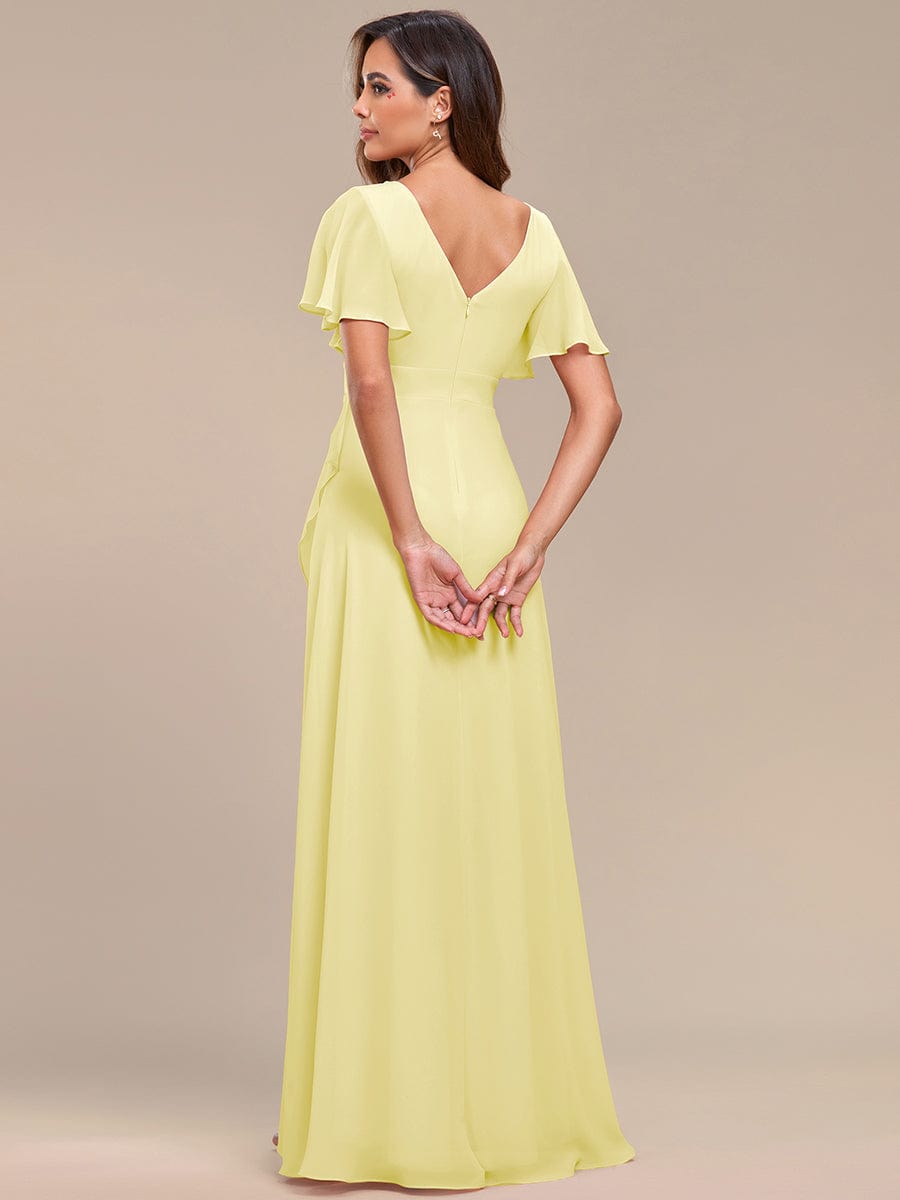 A-Line Ruffles Short Sleeves V-Neck Chiffon Bridesmaid Dress