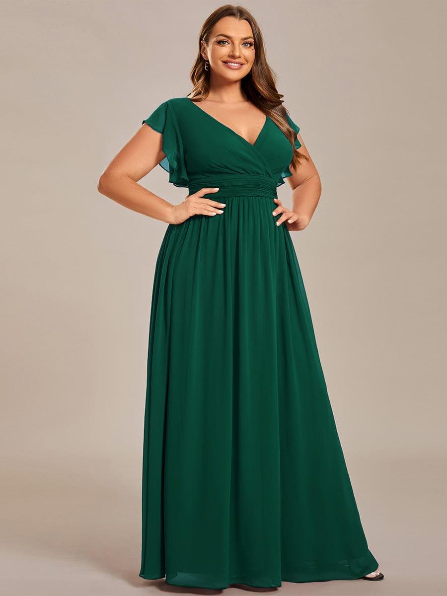 Plus Size A-Line Chiffon V-Neck Empire-Waist Pleated Bridesmaid Dress