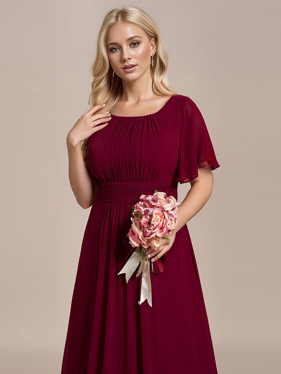 A-Line Simple Chiffon Scoop Neck Pleated Empire-Waist Bridesmaid Dress