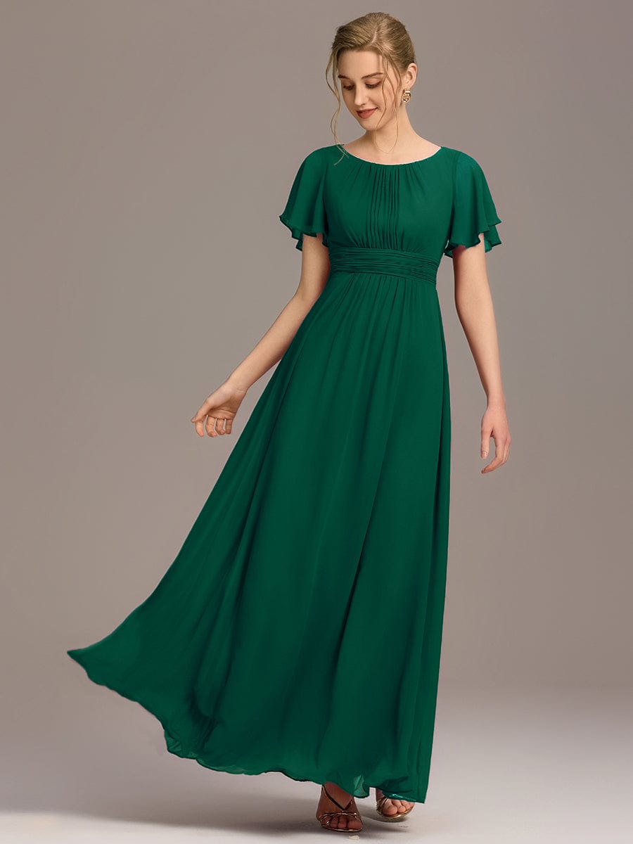 A-Line Simple Chiffon Scoop Neck Pleated Empire-Waist Bridesmaid Dress