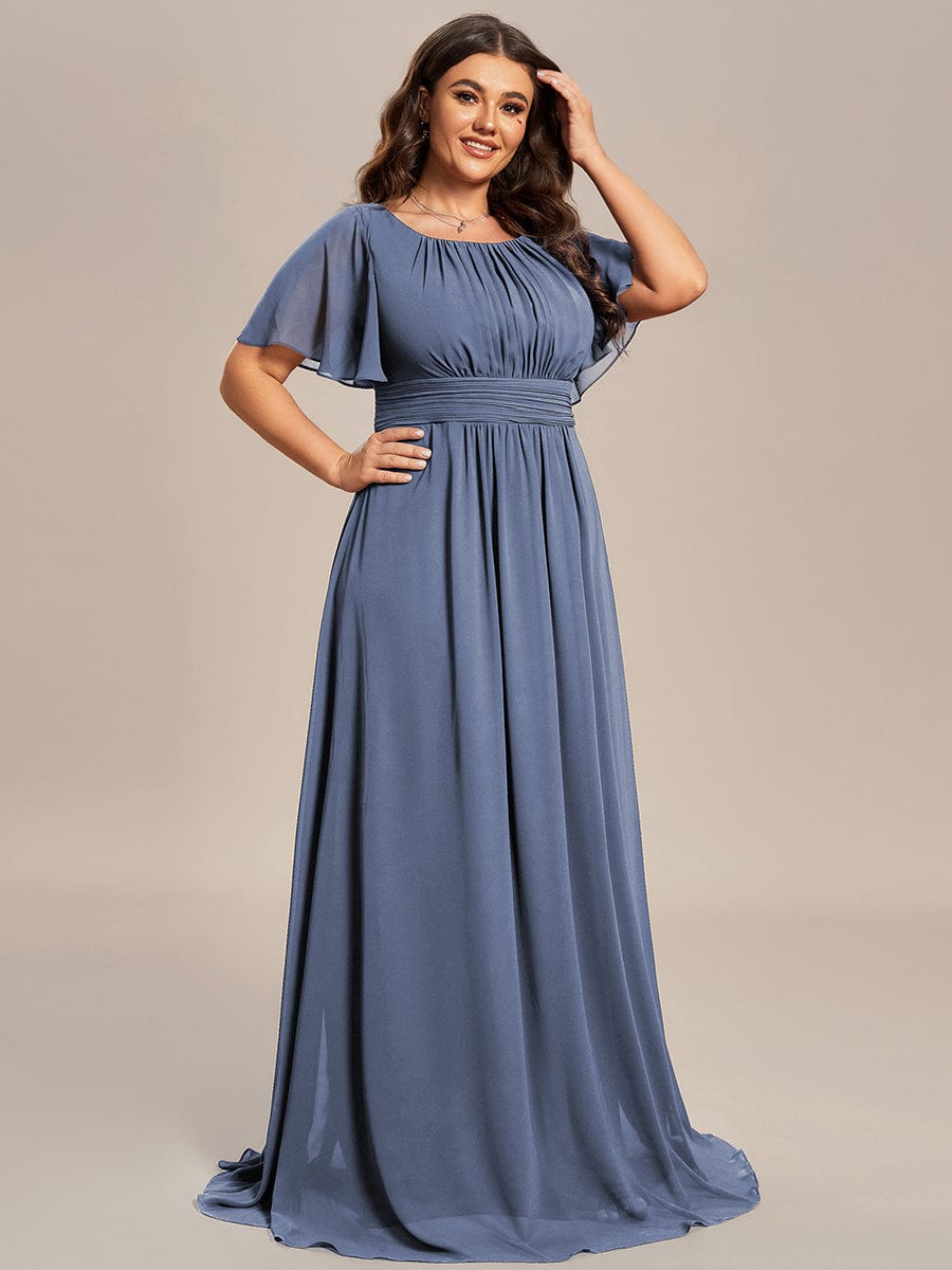 Plus Size A-Line Chiffon Pleated Empire-Waist Bridesmaid Dress with Sleeves