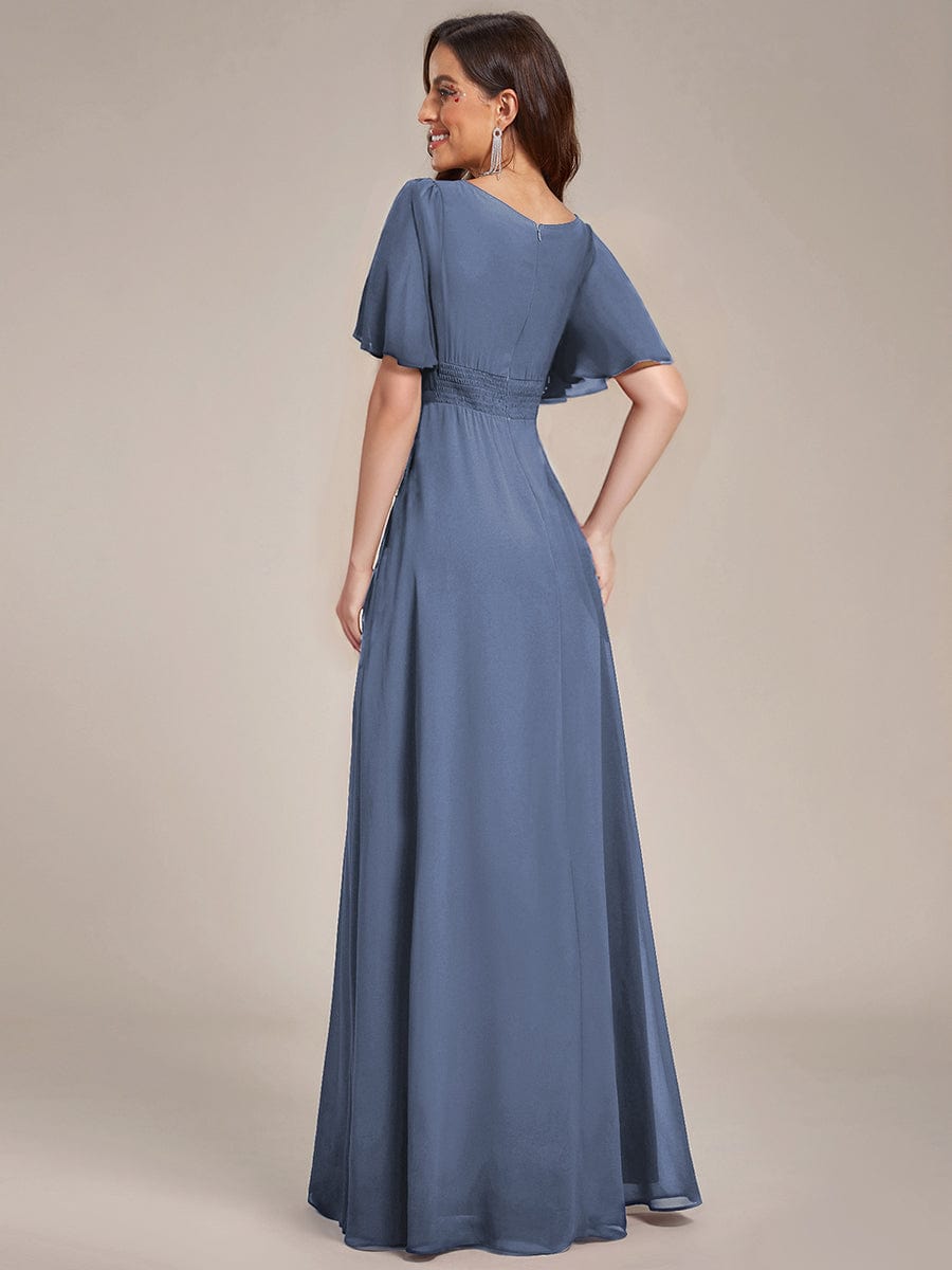 A-Line Simple Chiffon Scoop Neck Pleated Empire-Waist Bridesmaid Dress