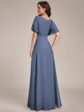 A-Line Simple Chiffon Scoop Neck Pleated Empire-Waist Bridesmaid Dress