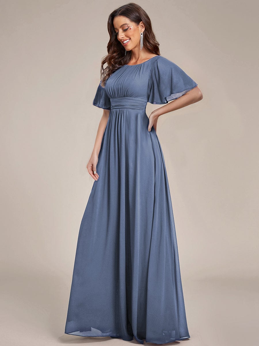 A-Line Simple Chiffon Scoop Neck Pleated Empire-Waist Bridesmaid Dress