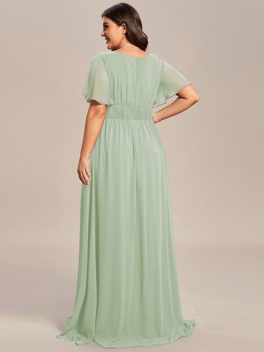 Plus Size A-Line Chiffon Pleated Empire-Waist Bridesmaid Dress with Sleeves
