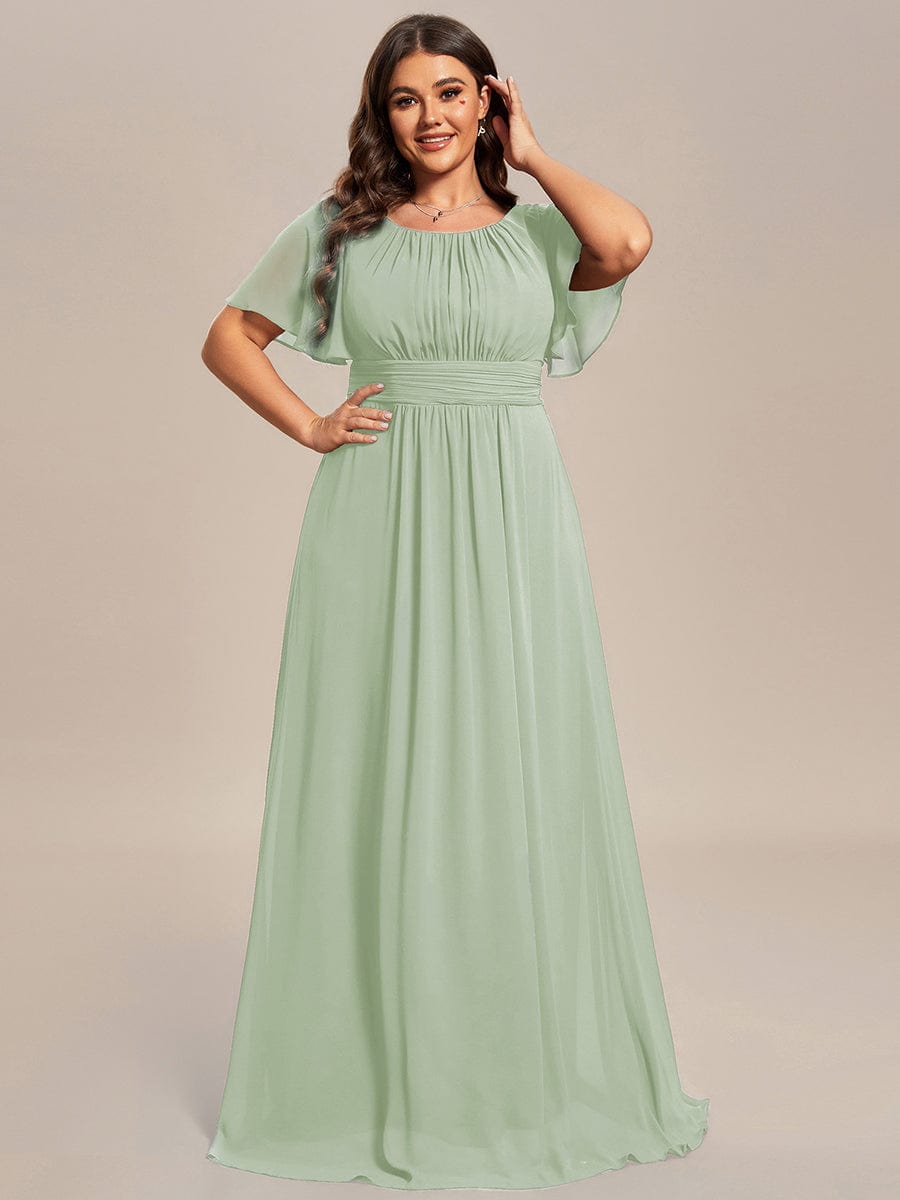 A-Line Simple Chiffon Scoop Neck Pleated Empire-Waist Bridesmaid Dress
