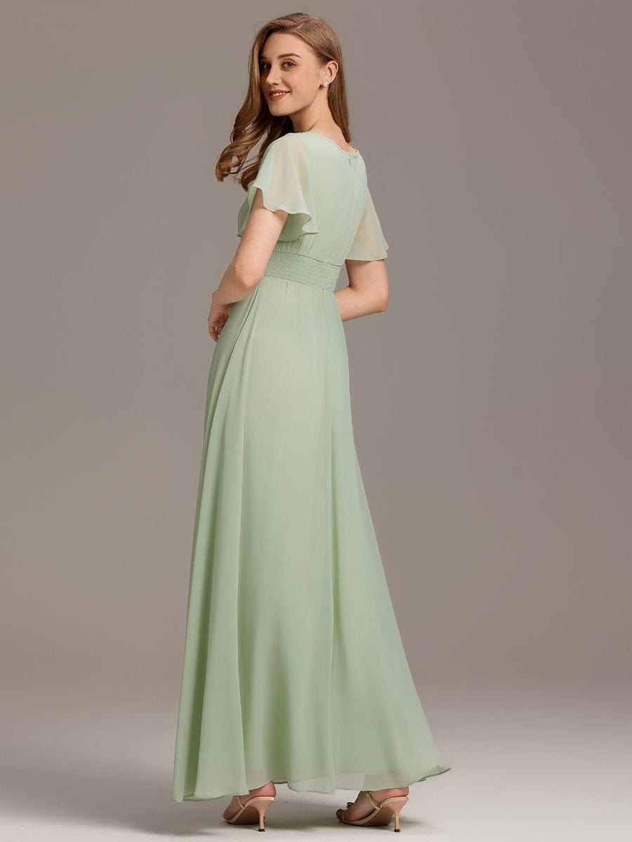 A-Line Simple Chiffon Scoop Neck Pleated Empire-Waist Bridesmaid Dress