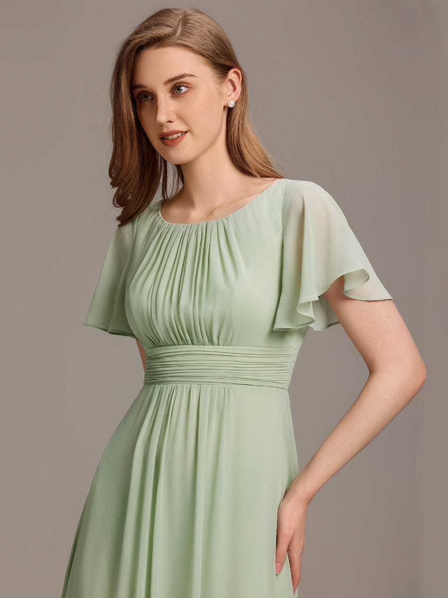 A-Line Simple Chiffon Scoop Neck Pleated Empire-Waist Bridesmaid Dress