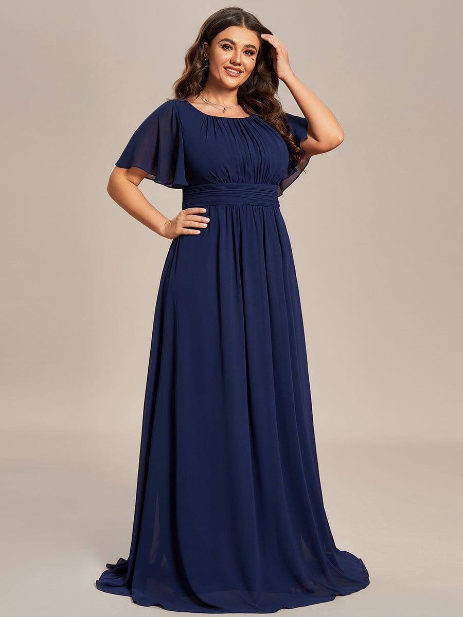 Plus Size A-Line Chiffon Pleated Empire-Waist Bridesmaid Dress with Sleeves