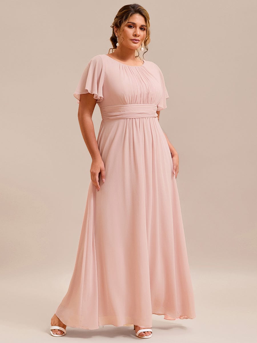 Plus Size A-Line Chiffon Pleated Empire-Waist Bridesmaid Dress with Sleeves