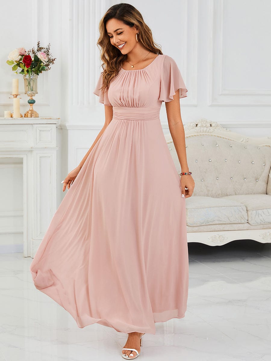 A-Line Simple Chiffon Scoop Neck Pleated Empire-Waist Bridesmaid Dress