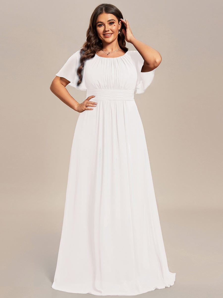 Plus Size A-Line Chiffon Pleated Empire-Waist Bridesmaid Dress with Sleeves