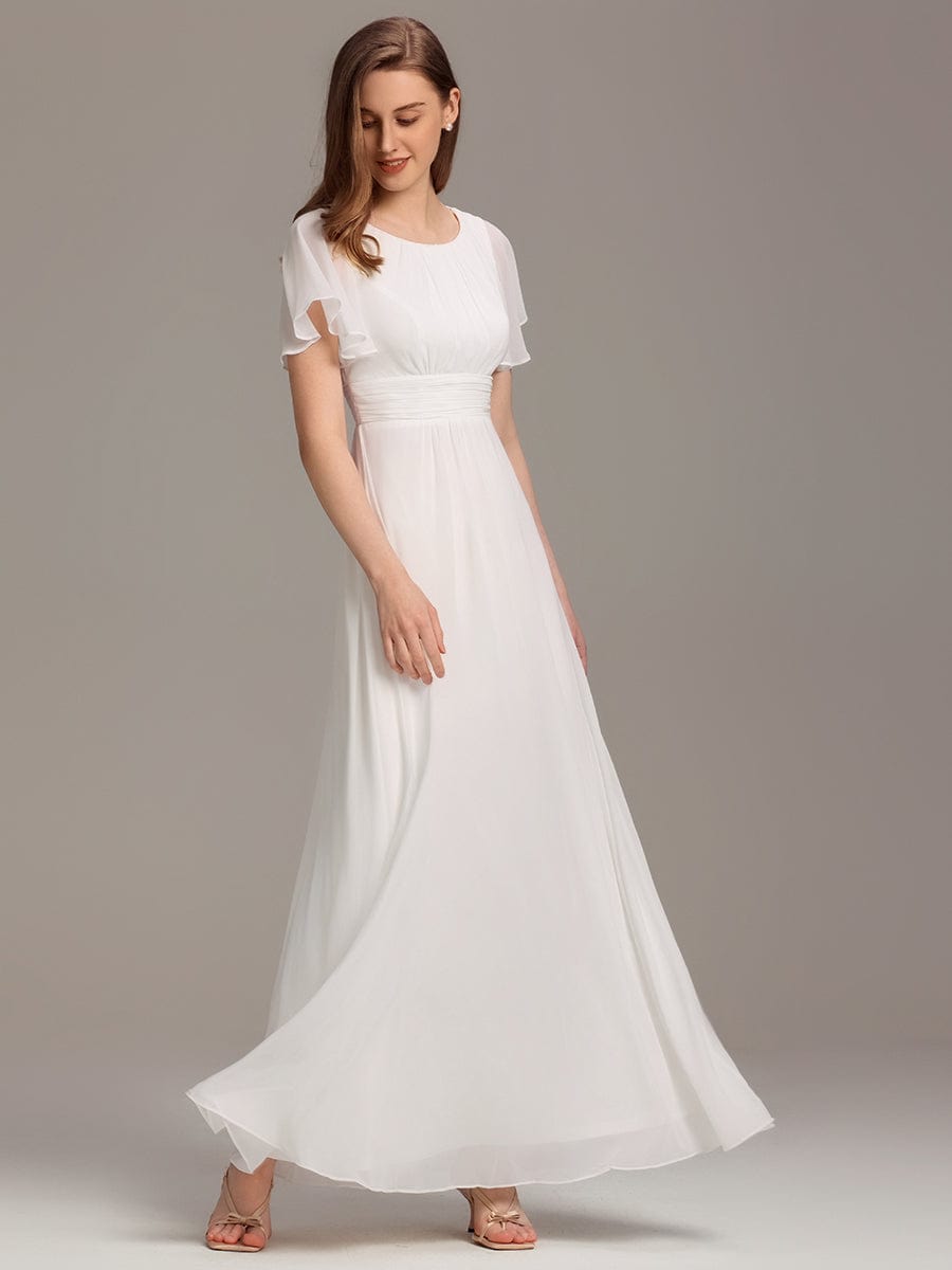 A-Line Simple Chiffon Scoop Neck Pleated Empire-Waist Bridesmaid Dress
