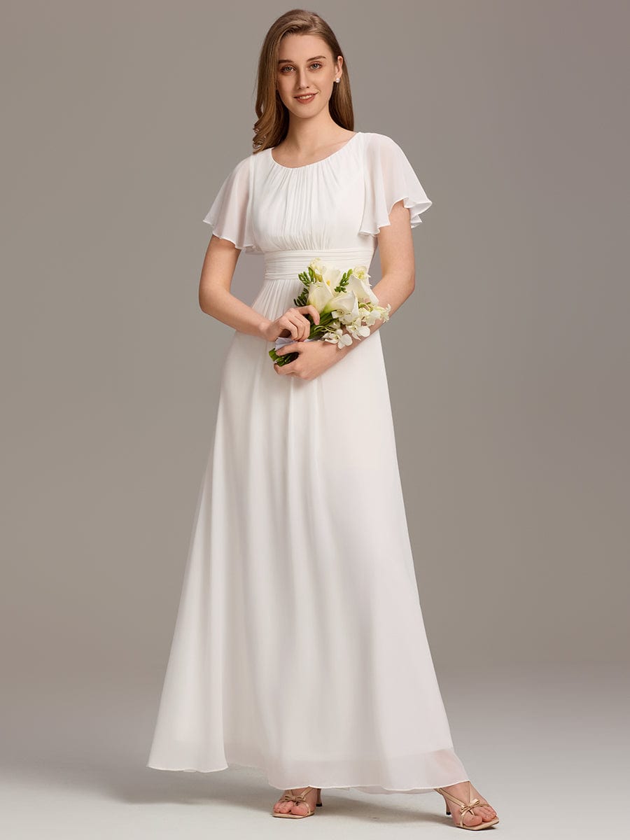 A-Line Simple Chiffon Scoop Neck Pleated Empire-Waist Bridesmaid Dress
