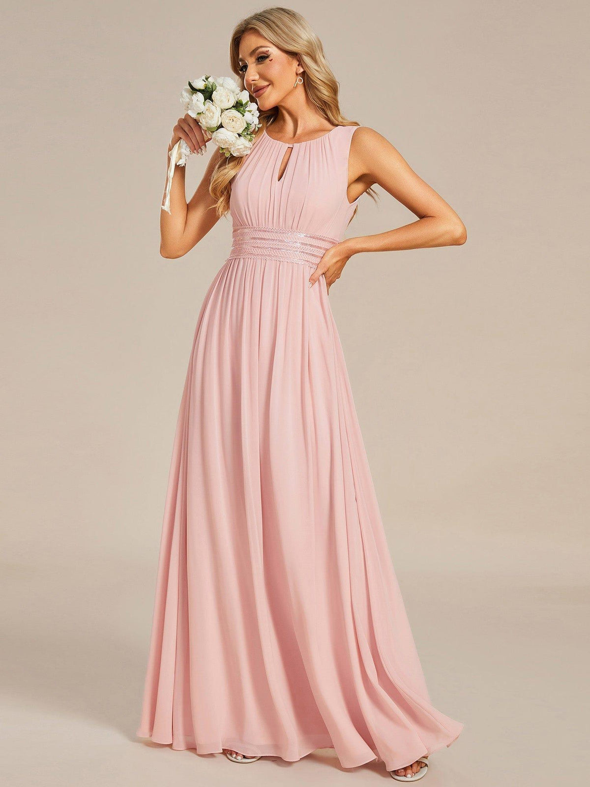 A-line Empire-Waist Sleeveless Chiffon Long Bridesmaid Dress 