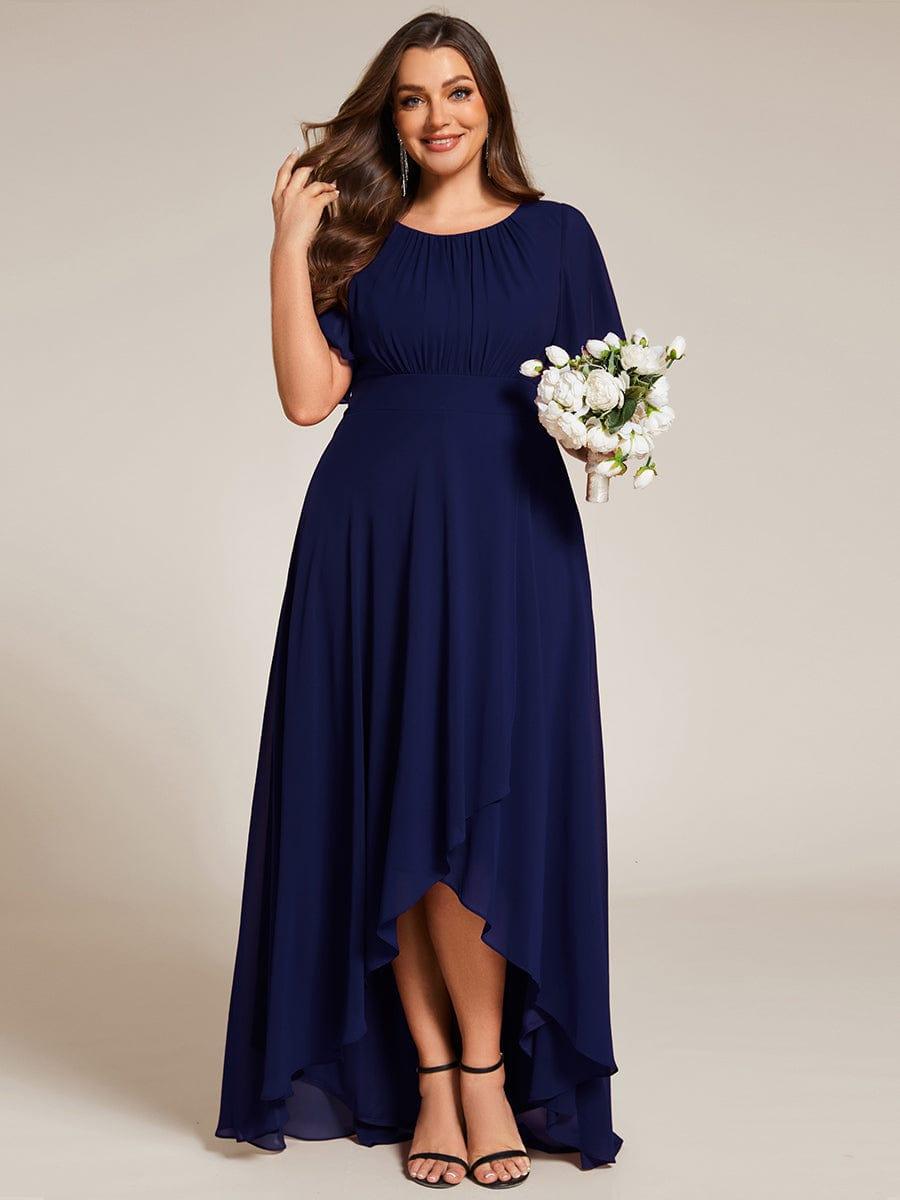 Plus Size A-Line Empire-Waist Short Sleeve Ruffles Chiffon Bridesmaid Dress