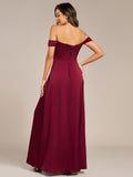 Off Shoulder Sheath Short Sleeve Split Satin Bridesmaid Dress with Back-Tie