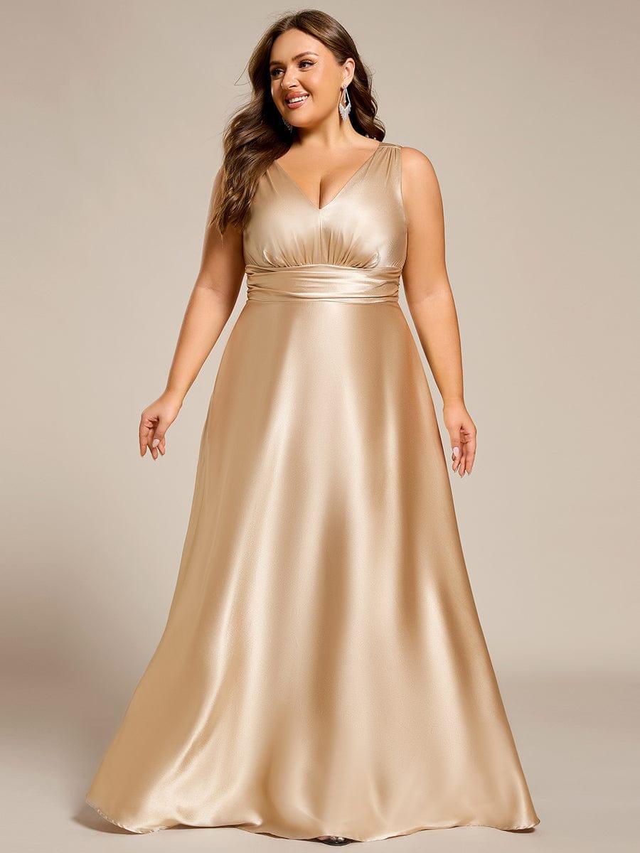 Plus Size A-Line V-Neck Satin Empire-Waist Bridesmaid Dress with Pockets
