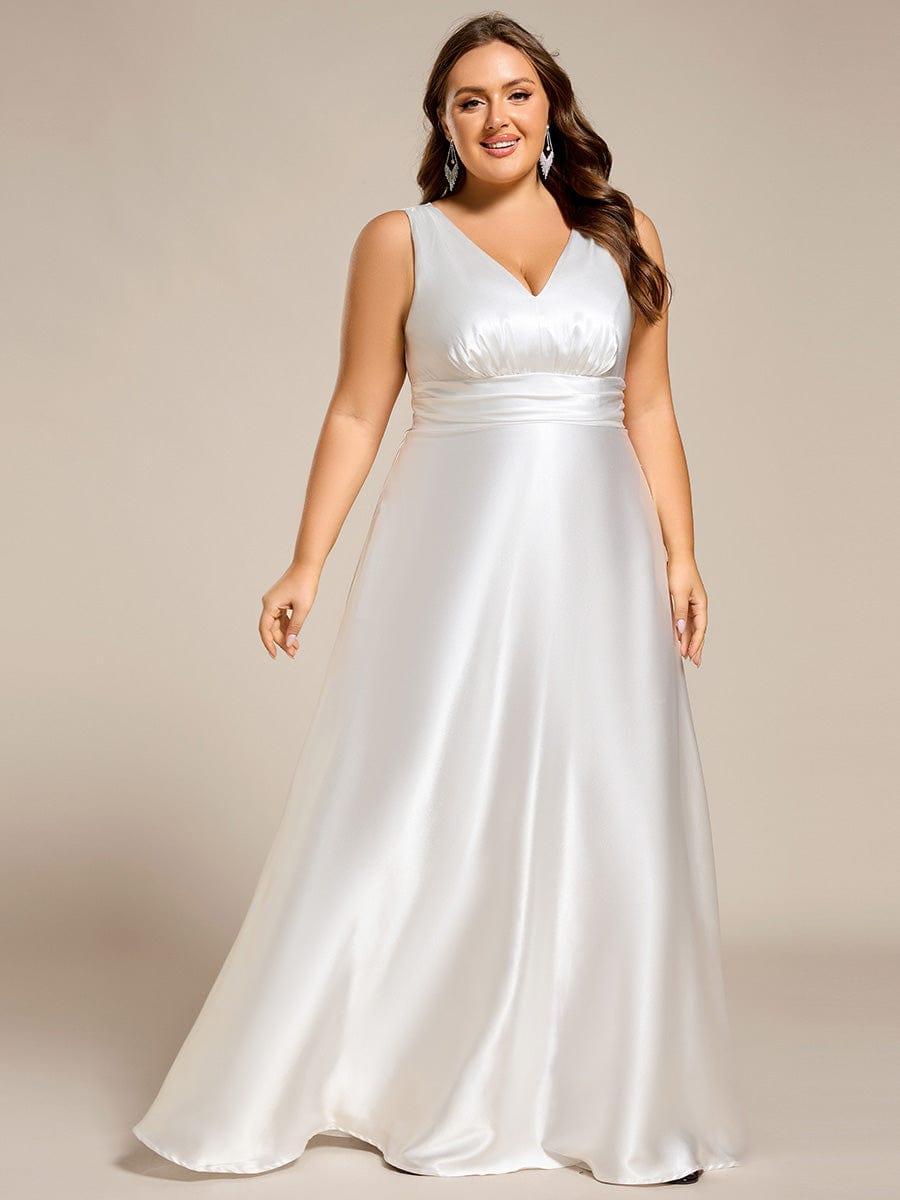 Plus Size A-Line V-Neck Satin Empire-Waist Bridesmaid Dress with Pockets