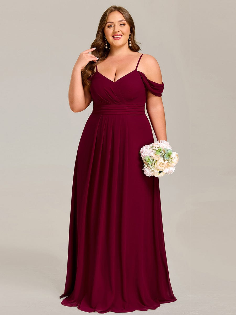 A-Line Spaghetti Strap Empire-Waist V-Neck Pleated Long Bridesmaid Dress