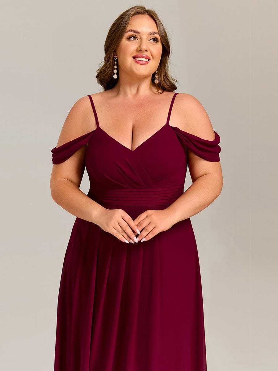 A-Line Spaghetti Strap Empire-Waist V-Neck Pleated Long Bridesmaid Dress