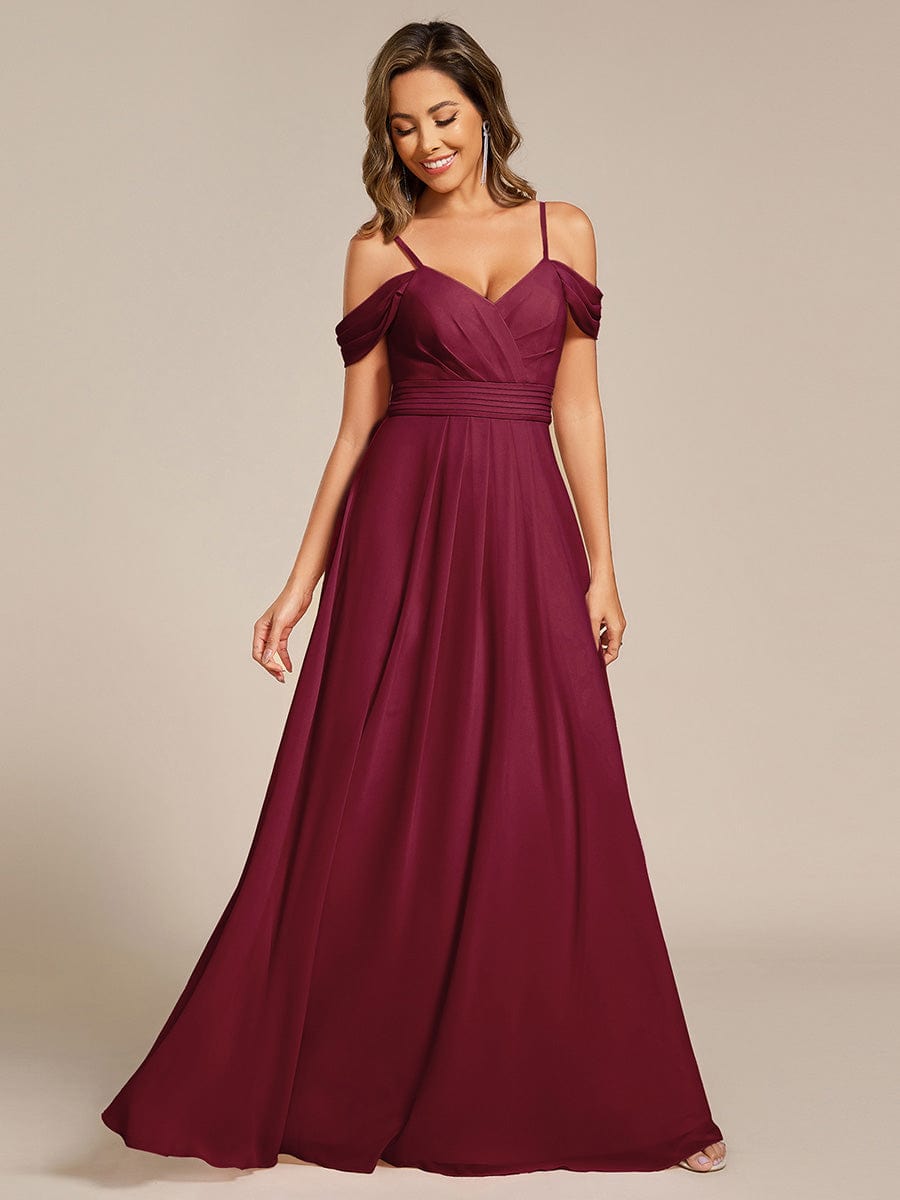 A-Line Spaghetti Strap Empire-Waist V-Neck Pleated Long Bridesmaid Dress