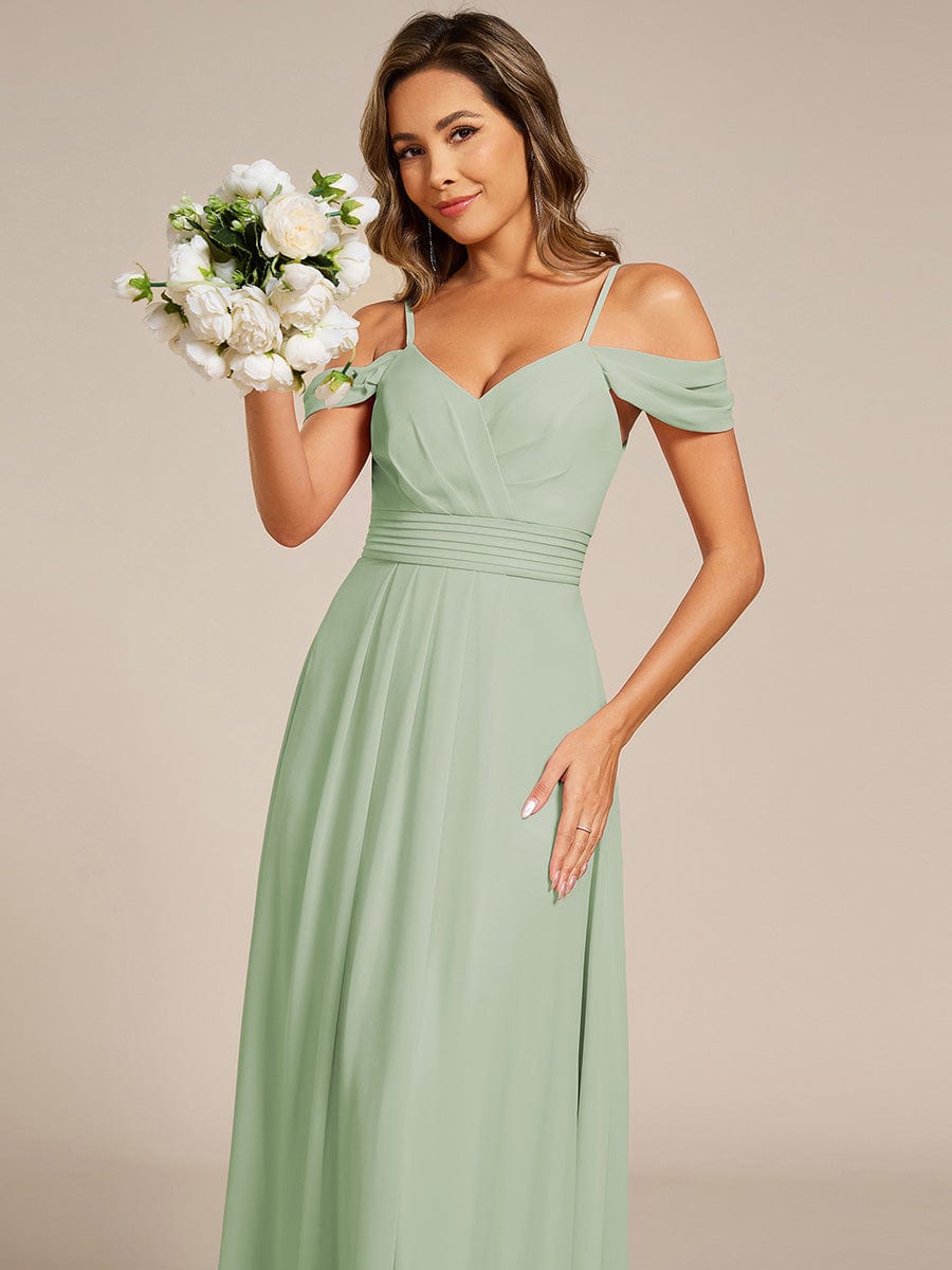 A-Line Spaghetti Strap Empire-Waist V-Neck Pleated Long Bridesmaid Dress