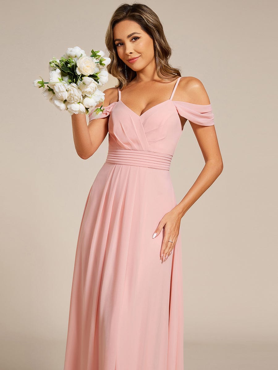 A-Line Spaghetti Strap Empire-Waist V-Neck Pleated Long Bridesmaid Dress