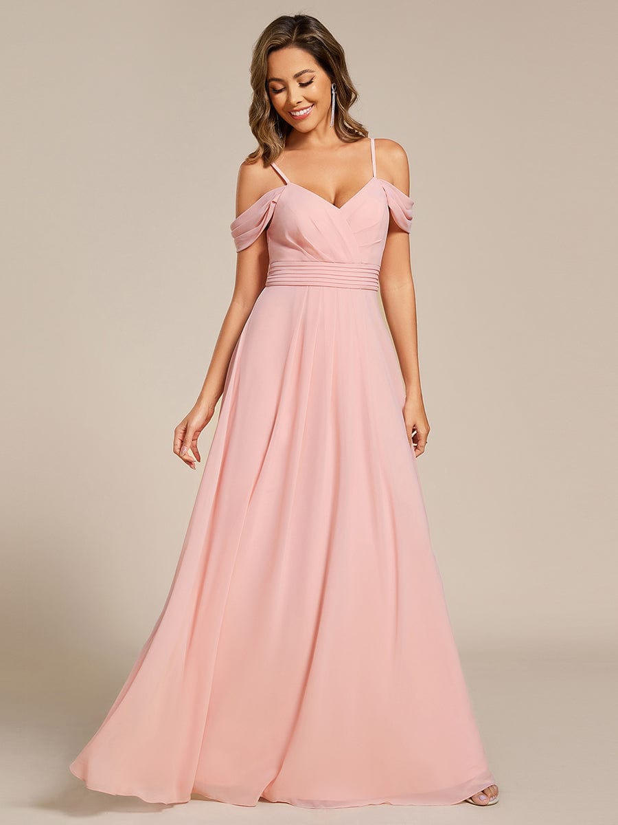 A-Line Spaghetti Strap Empire-Waist V-Neck Pleated Long Bridesmaid Dress