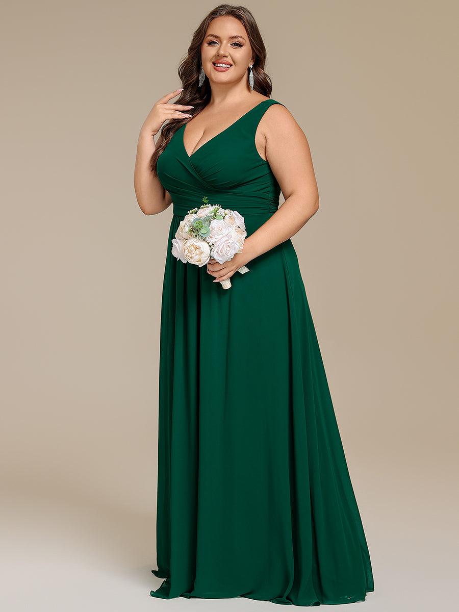 A-Line Pleated V-Neck Straps Sleeveless Chiffon Bridesmaid Dress