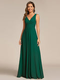 A-Line Pleated V-Neck Straps Sleeveless Chiffon Bridesmaid Dress
