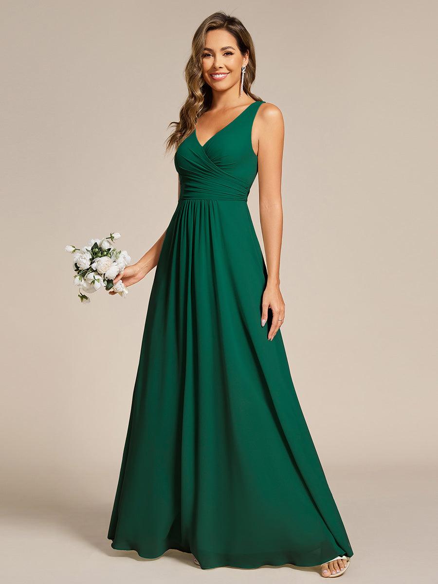 A-Line Pleated V-Neck Straps Sleeveless Chiffon Bridesmaid Dress
