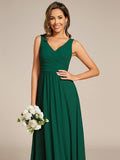 A-Line Pleated V-Neck Straps Sleeveless Chiffon Bridesmaid Dress