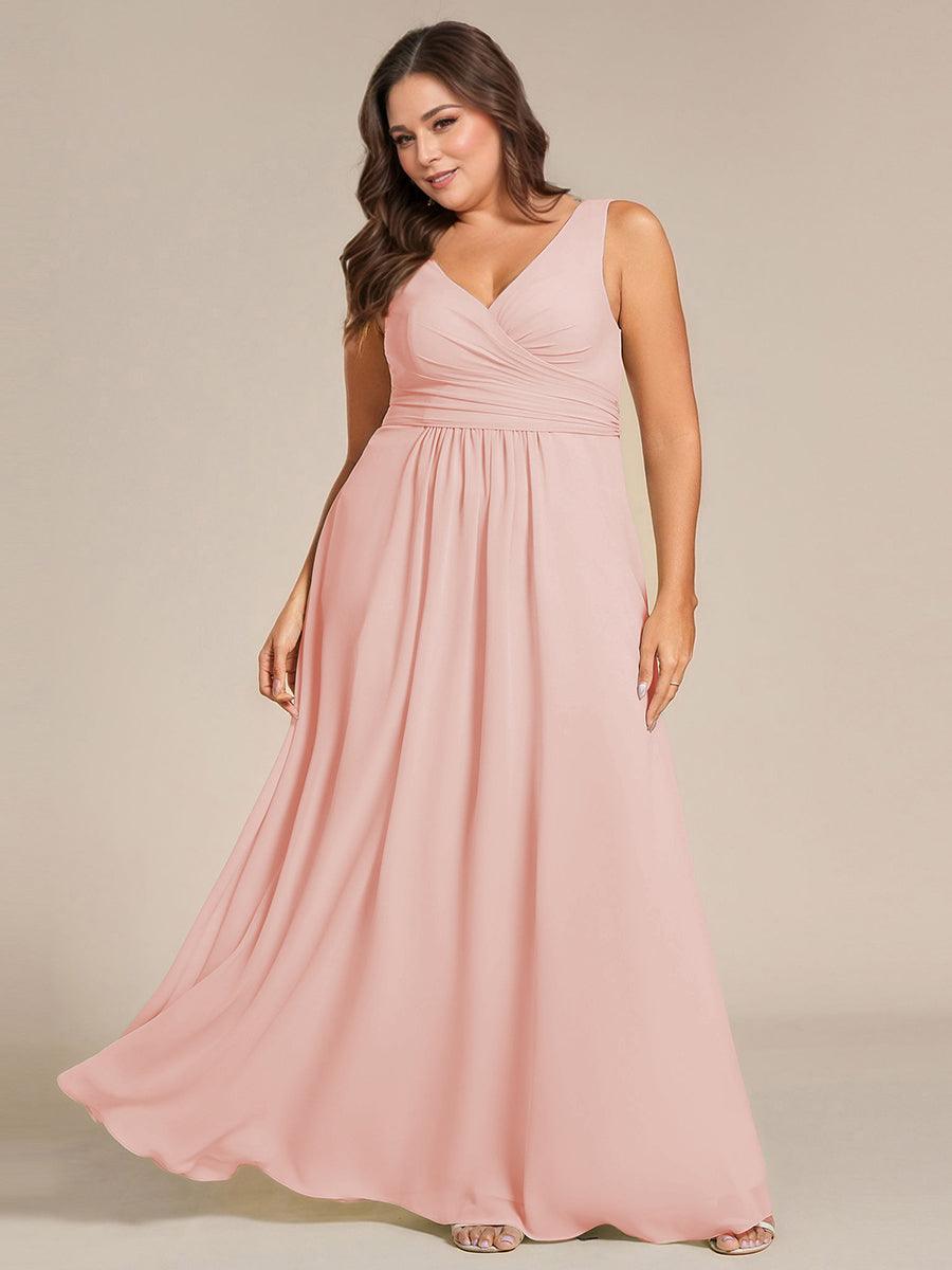A-Line Pleated V-Neck Straps Sleeveless Chiffon Bridesmaid Dress