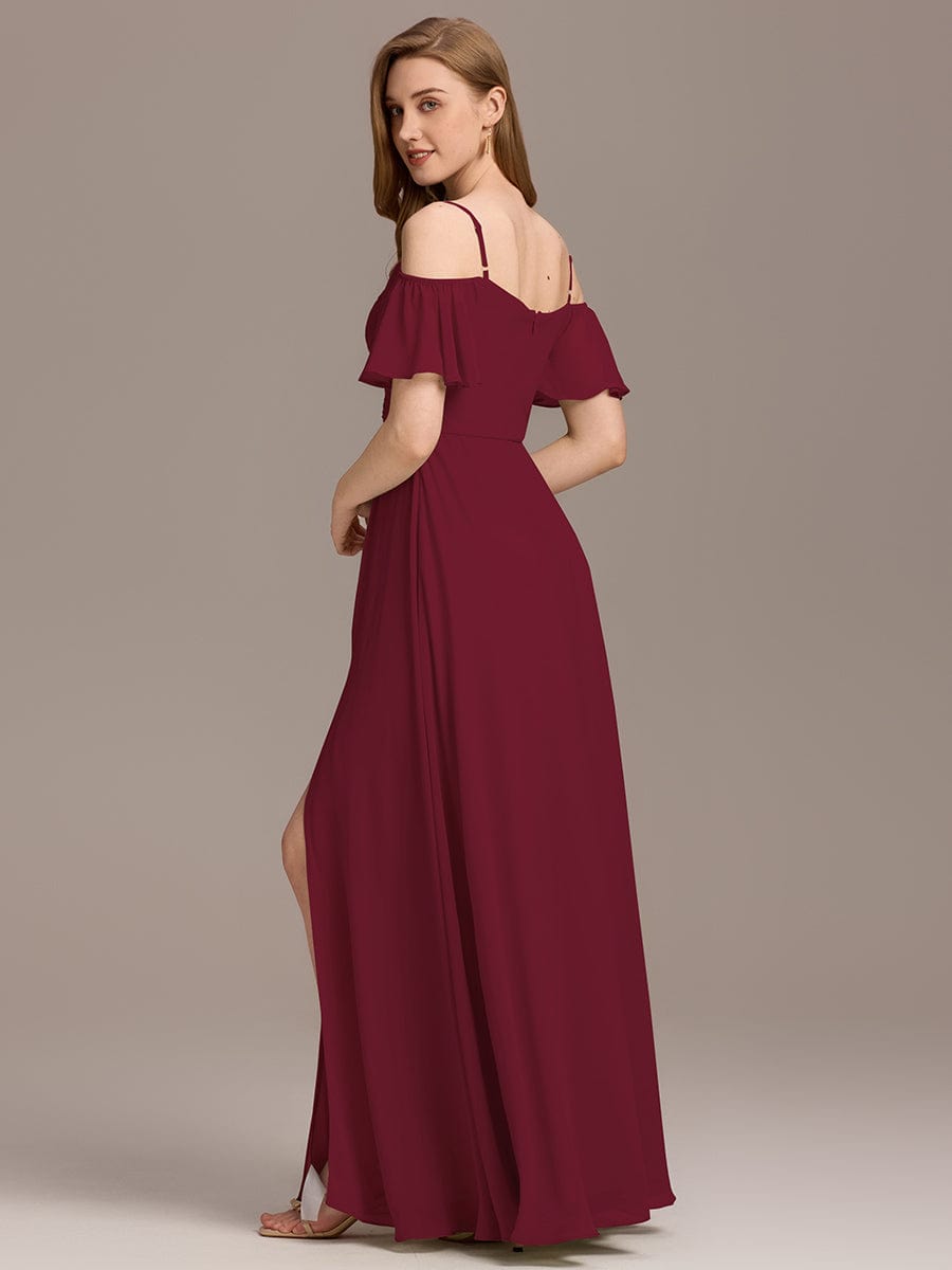 A-Line Off-Shoulder Ruched High Split Chiffon Bridesmaid Dress