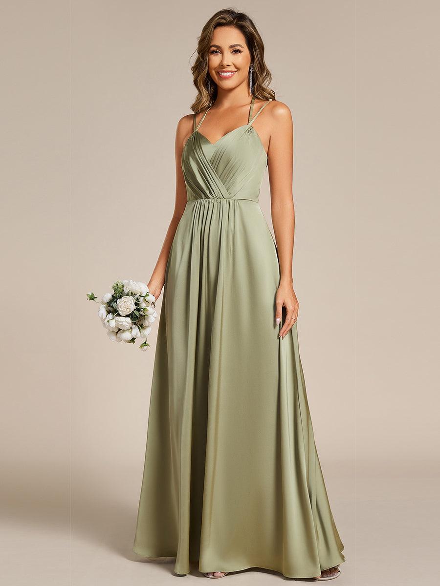 A-Line Empire-Waist Sleeveless Backless Pleated Satin Bridesmaid Dress
