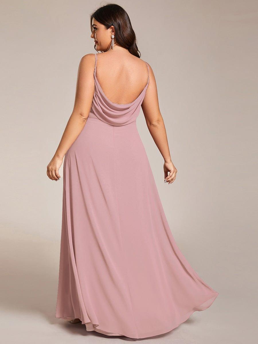 Plus Size V-Neck Backless Sleeveless Chiffon A-Line Dress with Spaghetti Straps