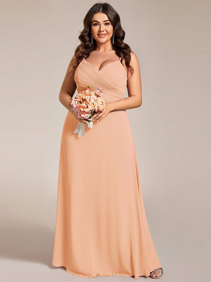 Plus Size V-Neck Backless Sleeveless Chiffon A-Line Dress with Spaghetti Straps