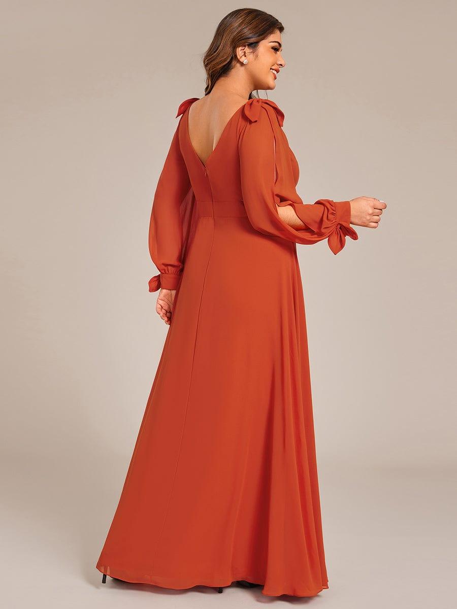 A-Line Plus Size Long Sleeves V-Neck Side Slit Bridesmaid Dress