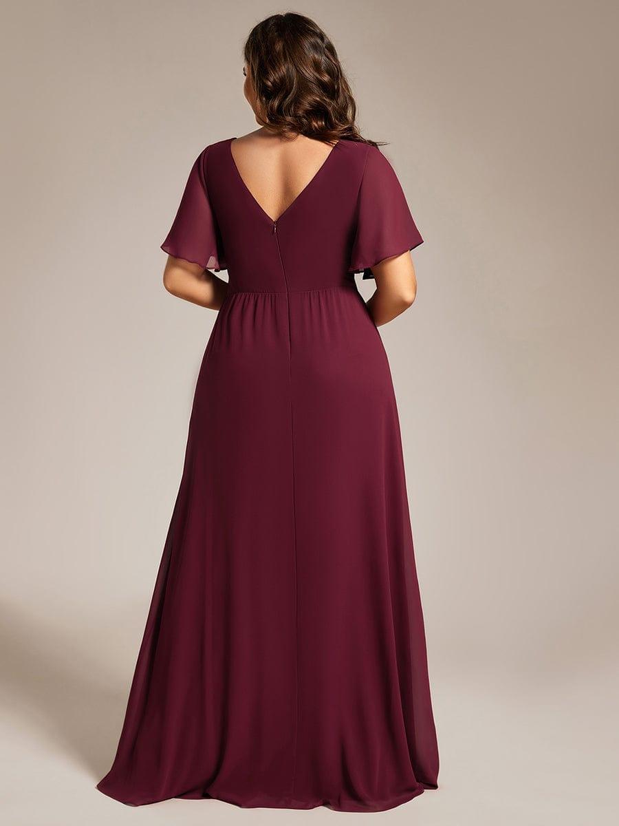 A-Line Short Sleeves V-Neck Empire Waist Chiffon Bridesmaid Dress with Slit