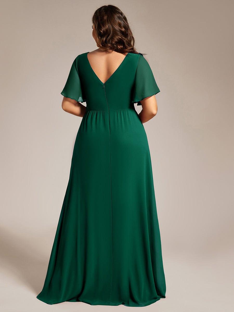 A-Line Short Sleeves V-Neck Empire Waist Chiffon Bridesmaid Dress with Slit
