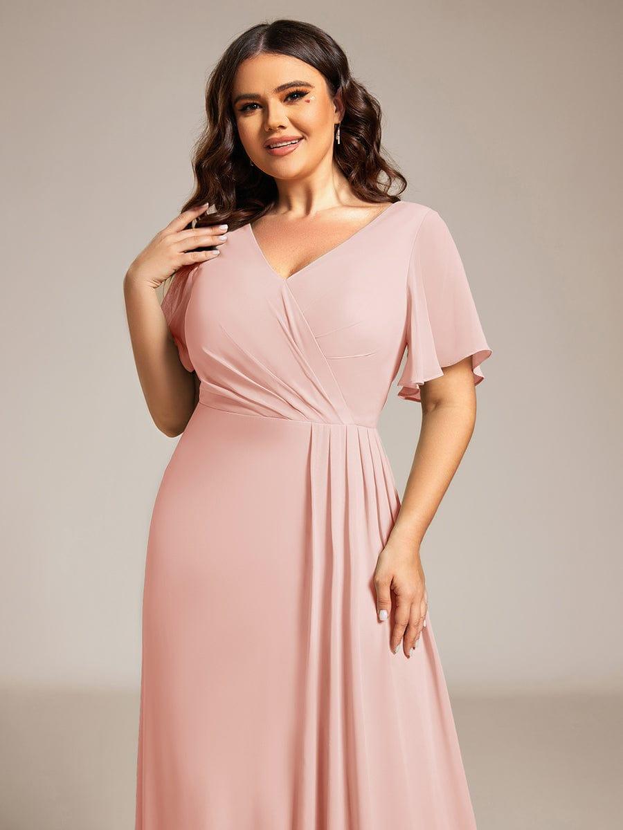 A-Line Short Sleeves V-Neck Empire Waist Chiffon Bridesmaid Dress with Slit