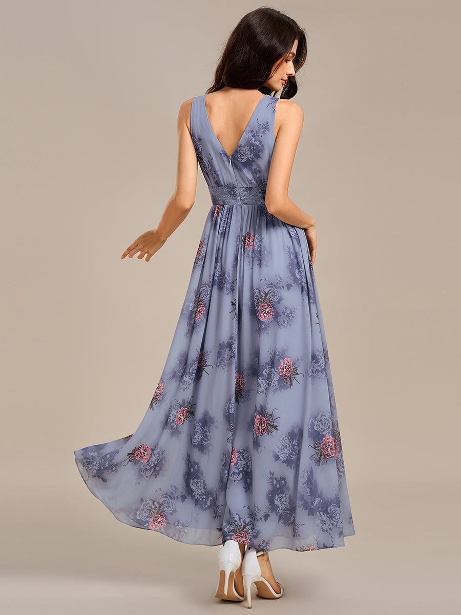 A-Line Empire-Waist V-Neck Sleeveless Floral Chiffon Formal Dress