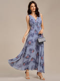 A-Line Empire-Waist V-Neck Sleeveless Floral Chiffon Formal Dress