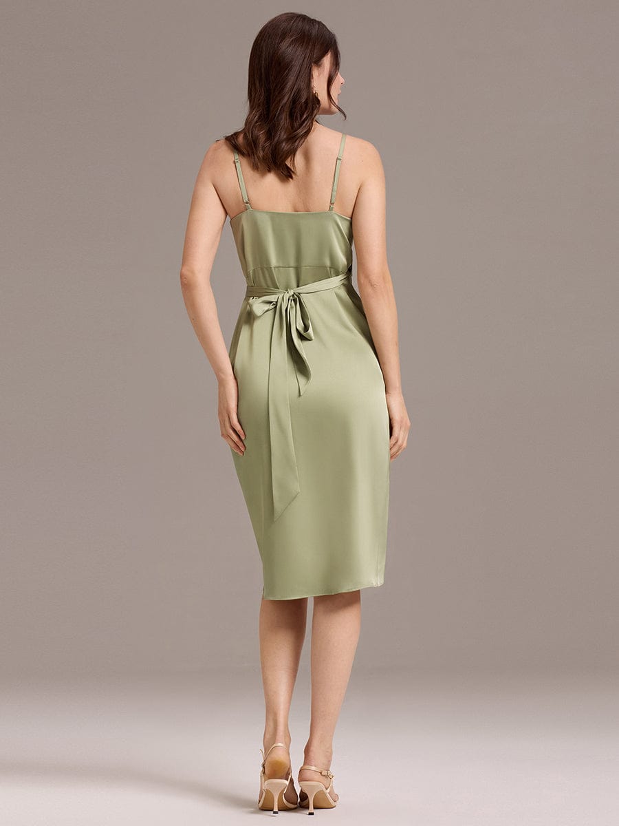 Sheath V-Neck Spaghetti Straps V-Neck Satin Wedding Guest Dress