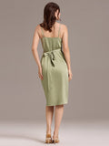 Sheath V-Neck Spaghetti Straps V-Neck Satin Wedding Guest Dress