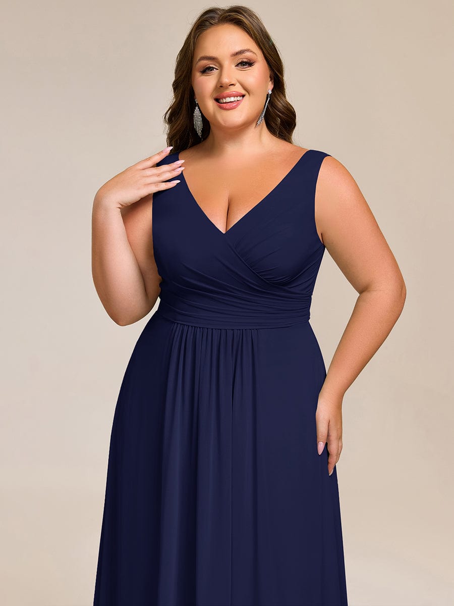 A-Line Pleated V-Neck Straps Sleeveless Chiffon Bridesmaid Dress