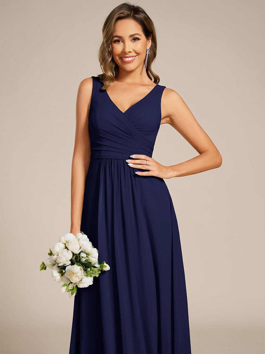 A-Line Pleated V-Neck Straps Sleeveless Chiffon Bridesmaid Dress