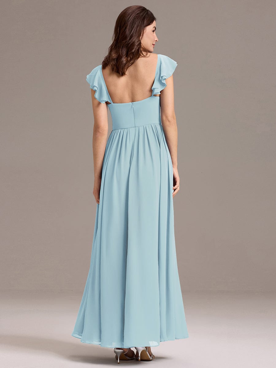 A-Line Chiffon Empire-Waist Side Slit Ruffles Cap Sleeve Bridesmaid Dress